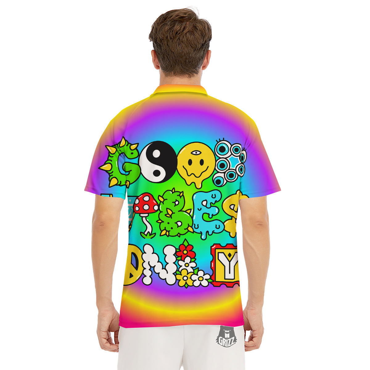 Good Vibes Only Quote Trippy Psychedelic Print Men's Golf Shirts-grizzshop
