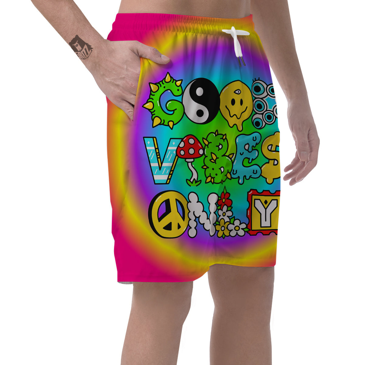 Good Vibes Only Quote Trippy Psychedelic Print Men's Shorts-grizzshop