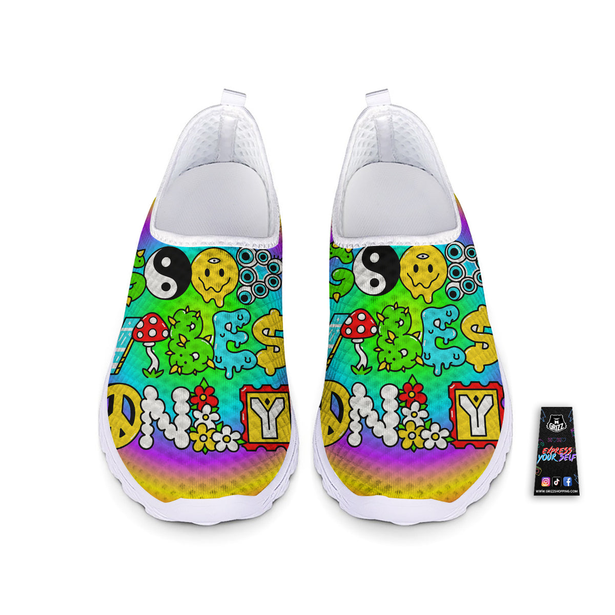Good Vibes Only Quote Trippy Psychedelic Print Nurse Shoes-grizzshop