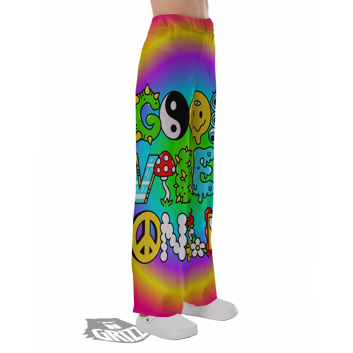 Good Vibes Only Quote Trippy Psychedelic Print Pajama Pants-grizzshop