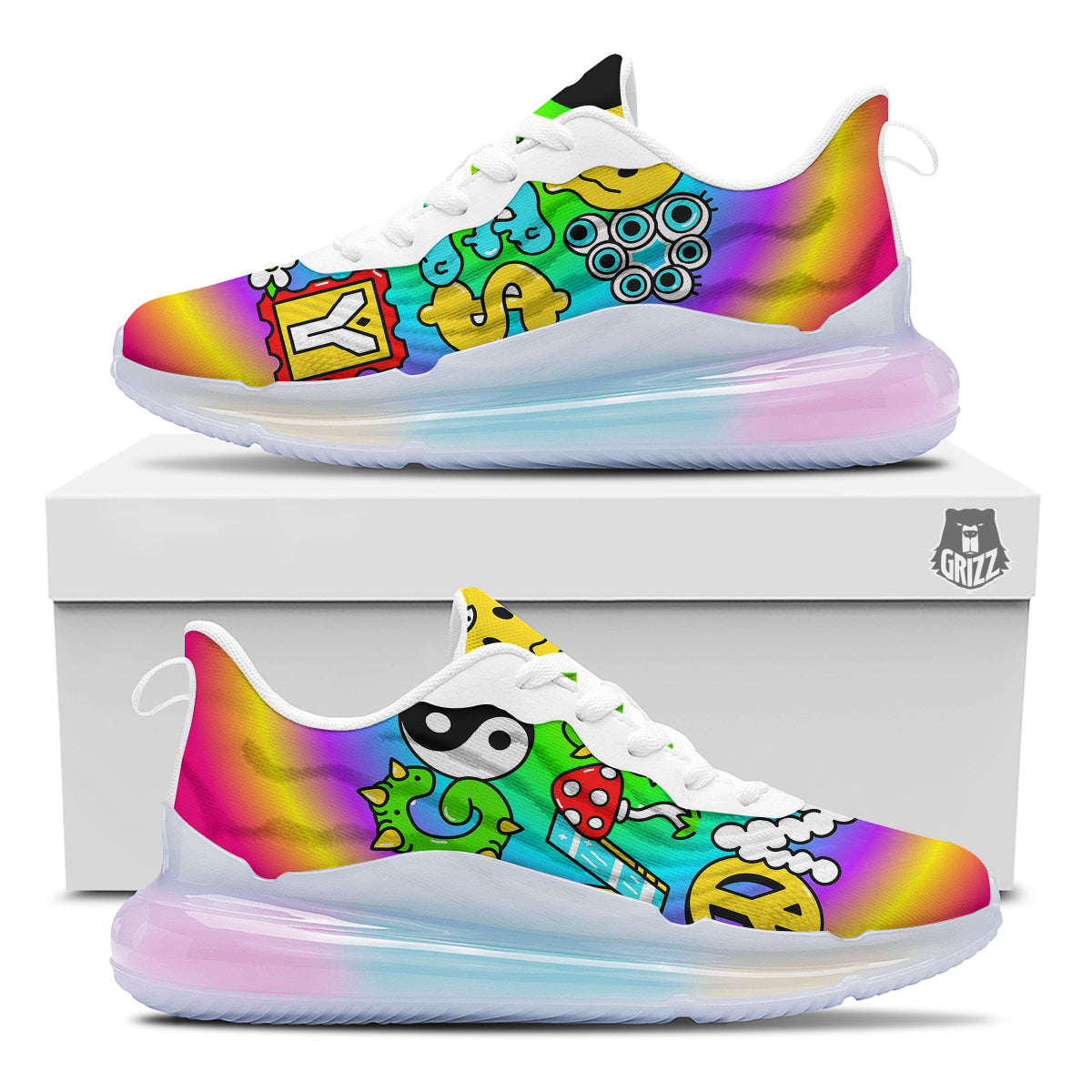 Good Vibes Only Quote Trippy Psychedelic Print Running Sneakers-grizzshop