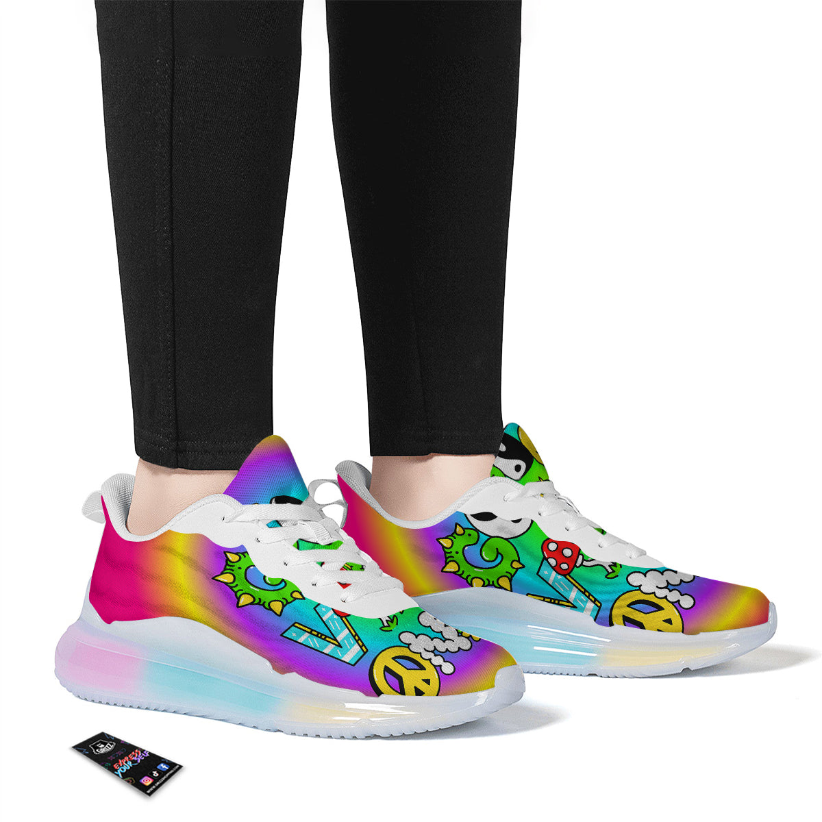 Good Vibes Only Quote Trippy Psychedelic Print Running Sneakers-grizzshop