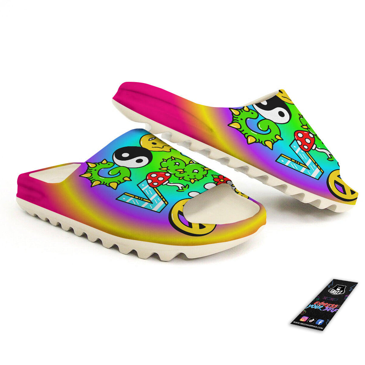 Good Vibes Only Quote Trippy Psychedelic Print Sandals-grizzshop