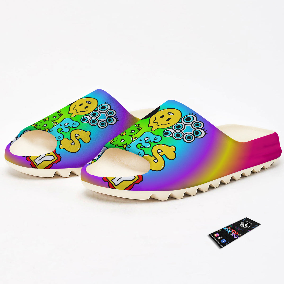 Good Vibes Only Quote Trippy Psychedelic Print Sandals-grizzshop