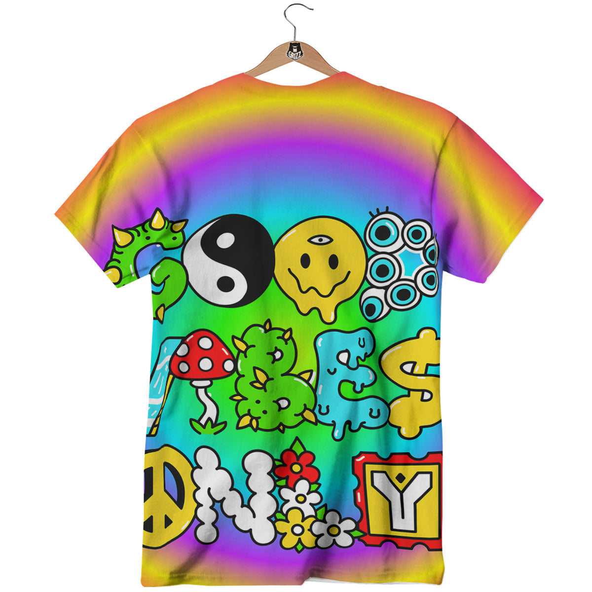 Good Vibes Only Quote Trippy Psychedelic Print T-Shirt-grizzshop