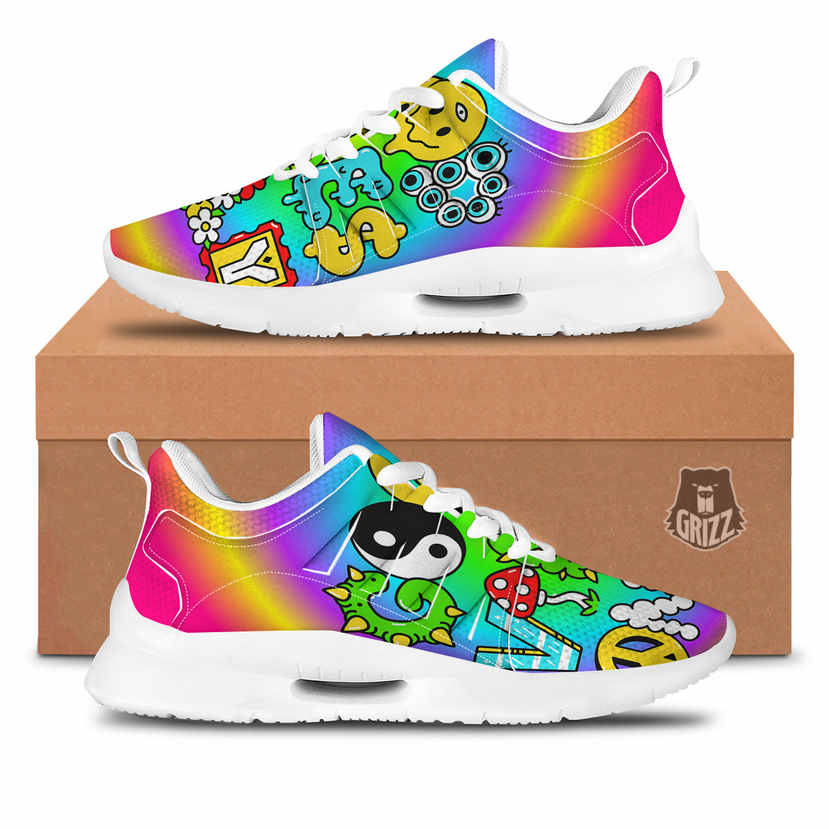 Good Vibes Only Quote Trippy Psychedelic Print Tennis Shoes-grizzshop