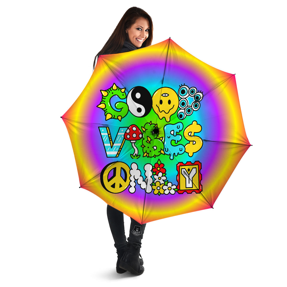 Good Vibes Only Quote Trippy Psychedelic Print Umbrella-grizzshop