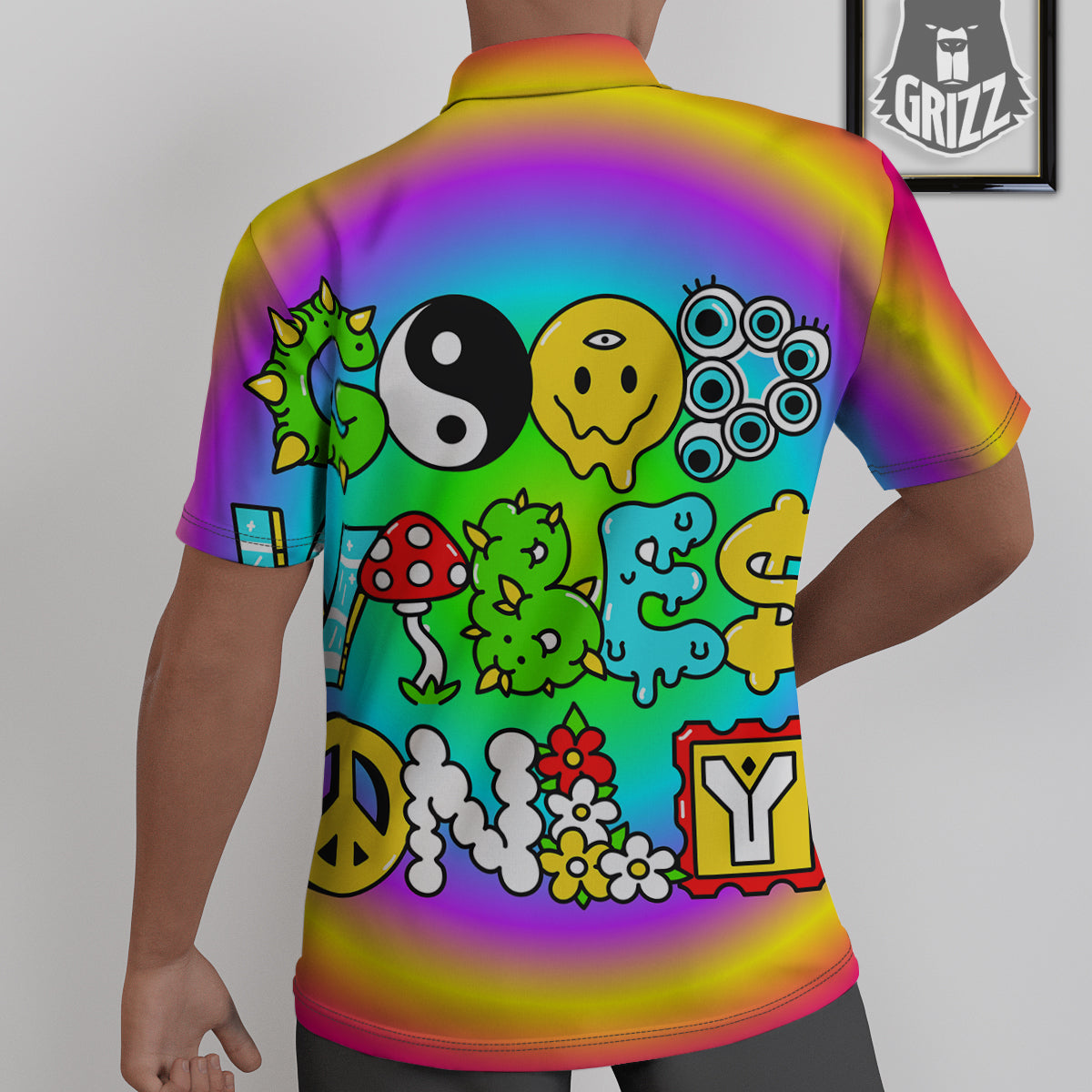 Good Vibes Only Quote Trippy Psychedelic Print Untucked Shirts-grizzshop
