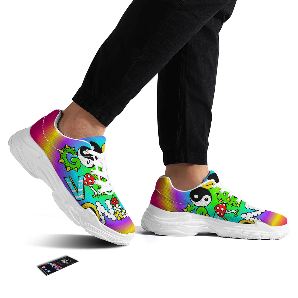 Good Vibes Only Quote Trippy Psychedelic Print White Chunky Shoes-grizzshop
