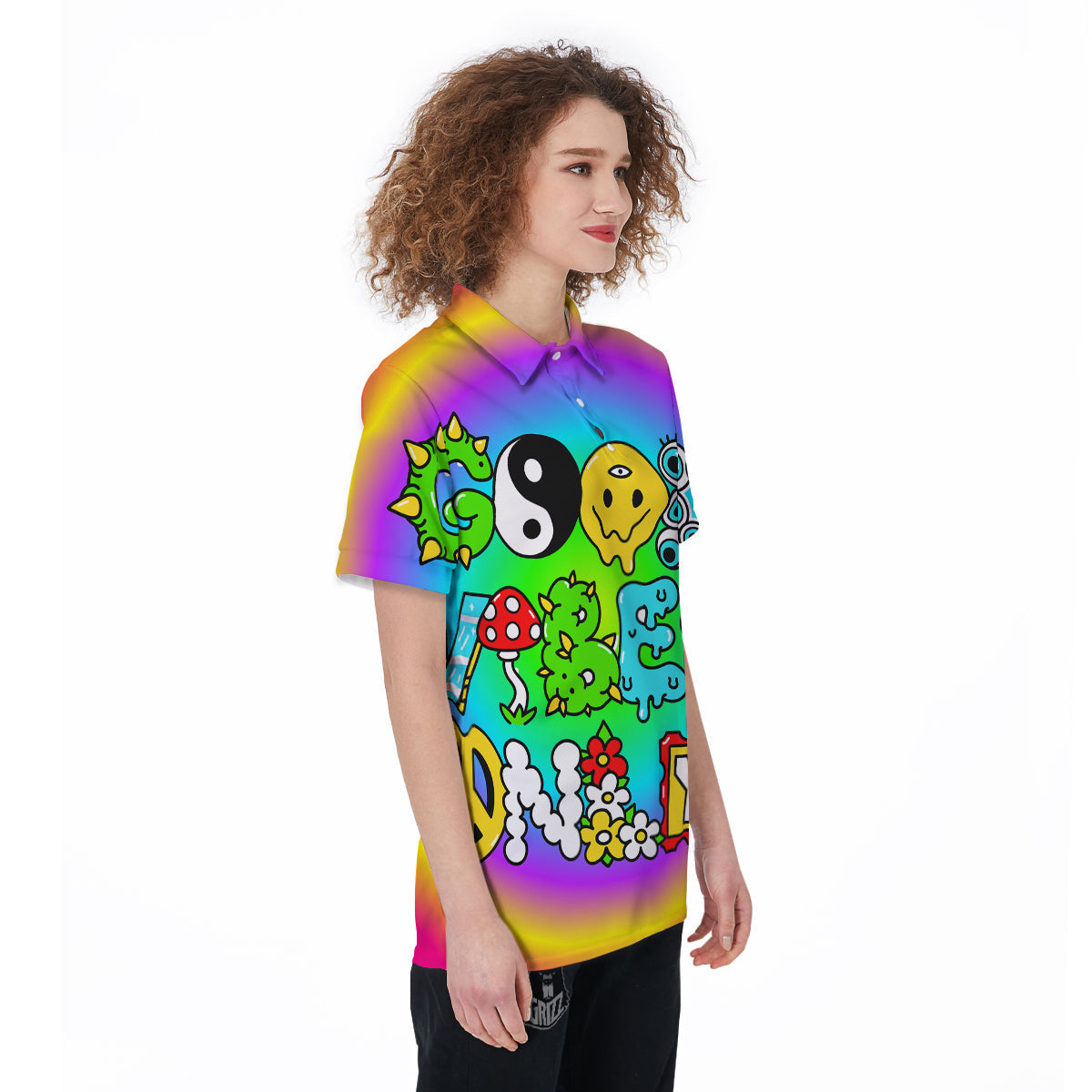Good Vibes Only Quote Trippy Psychedelic Print Women's Golf Shirts-grizzshop
