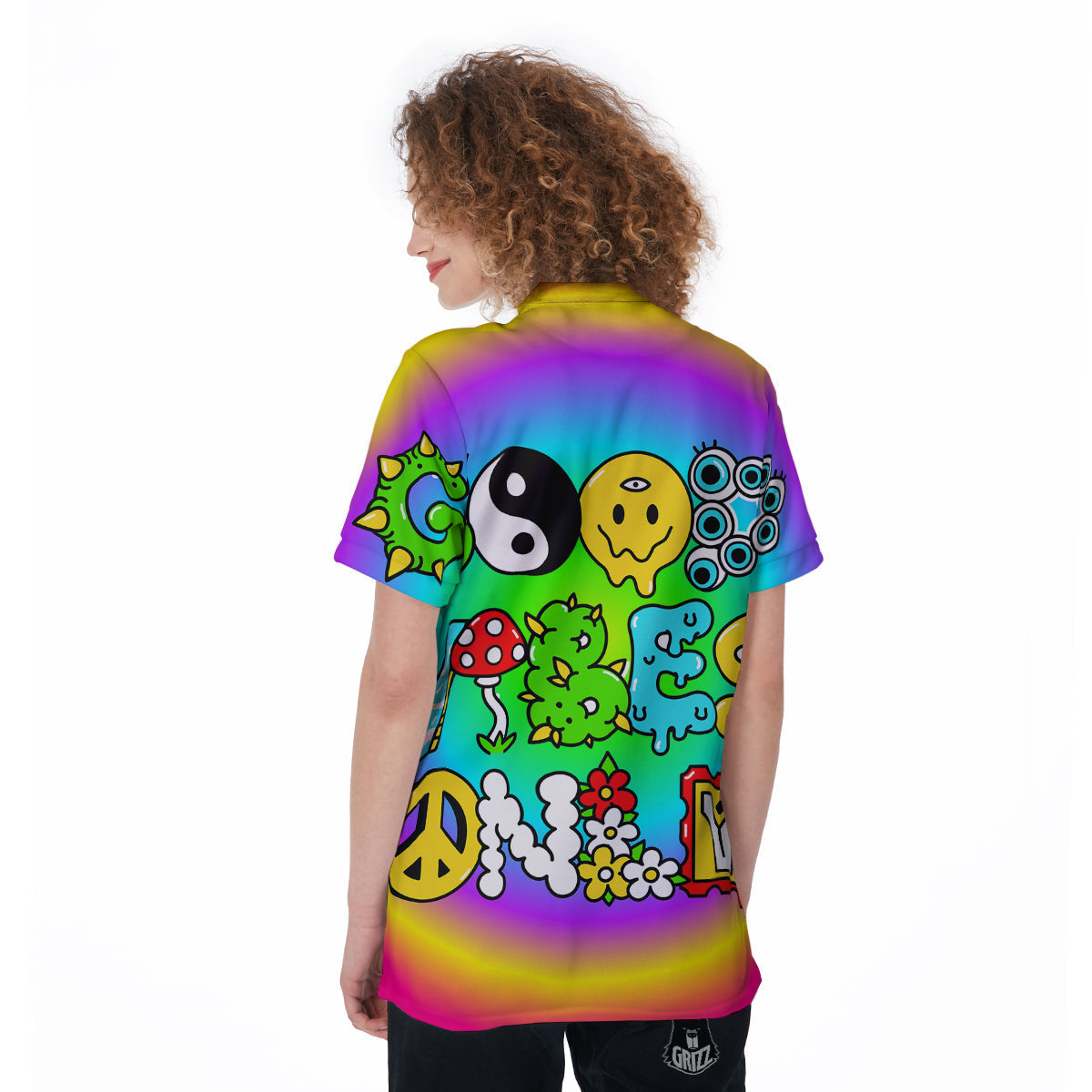 Good Vibes Only Quote Trippy Psychedelic Print Women's Golf Shirts-grizzshop
