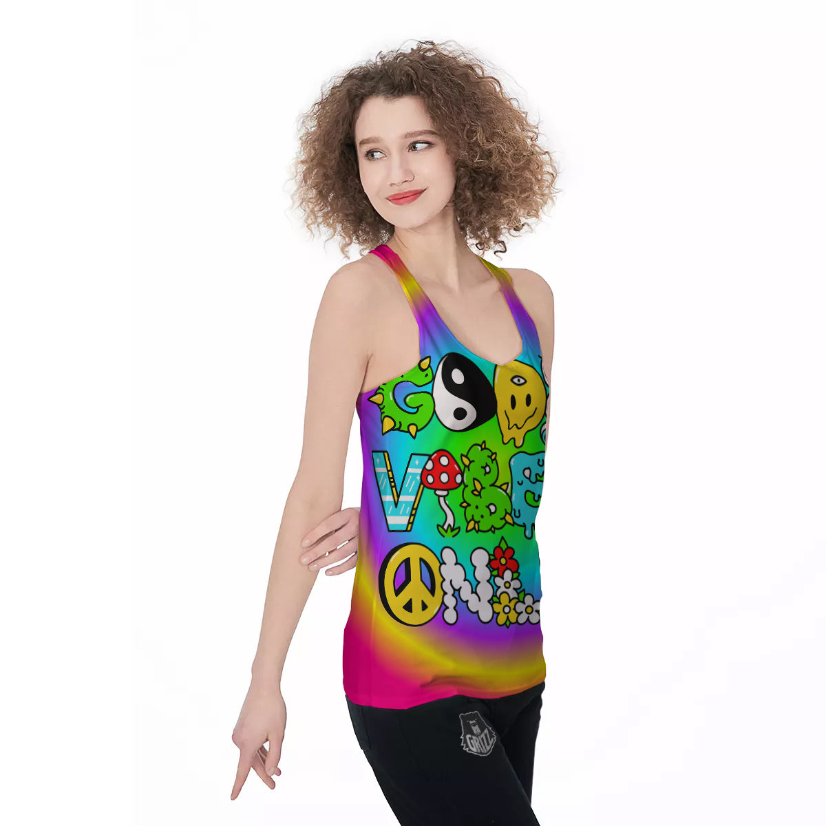Good Vibes Only Quote Trippy Psychedelic Print Women's Racerback Tank Top-grizzshop
