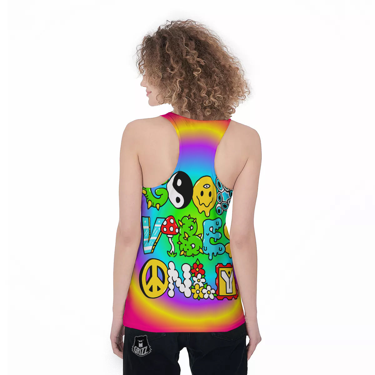 Good Vibes Only Quote Trippy Psychedelic Print Women's Racerback Tank Top-grizzshop
