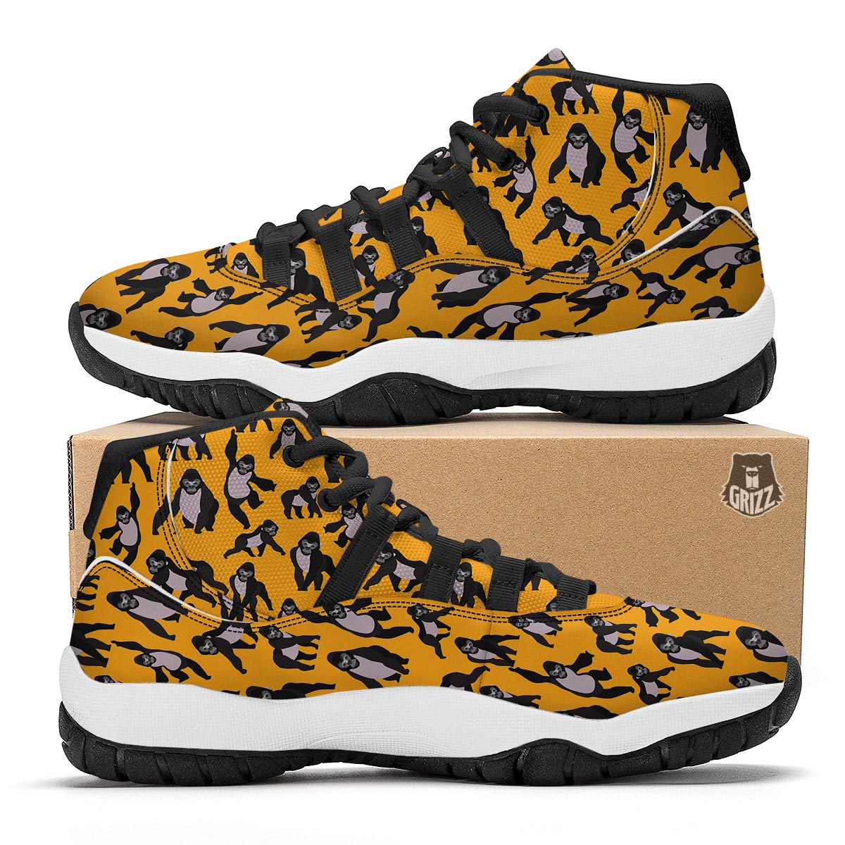 Gorilla Pattern Print Black Bball Shoes-grizzshop
