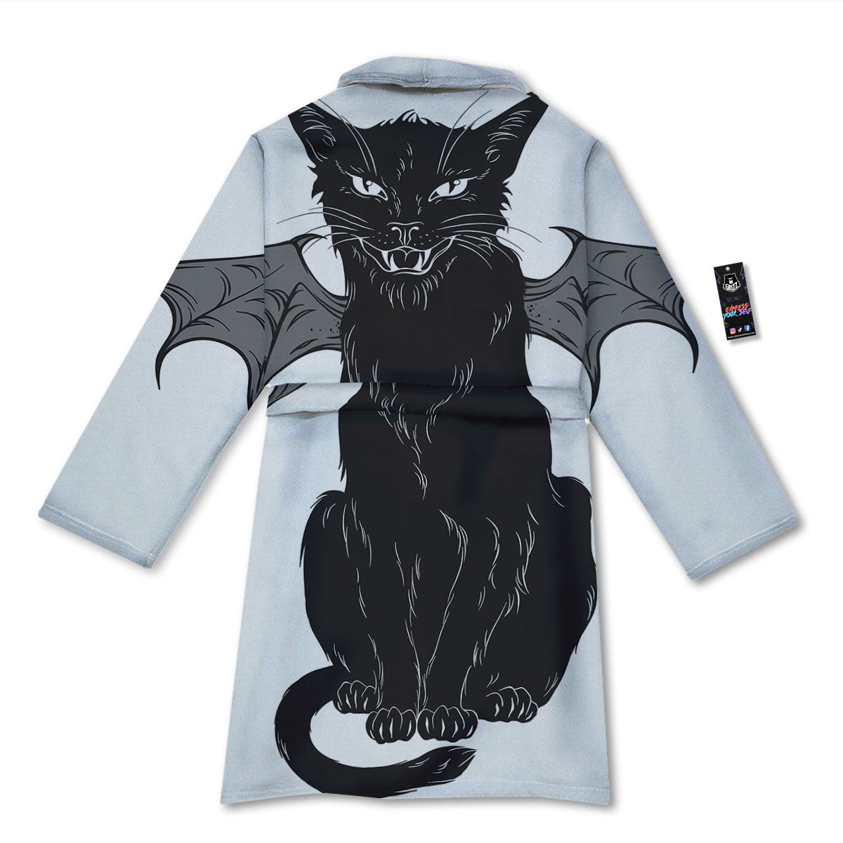 Gothic Wiccan Cat White And Black Print Bathrobe-grizzshop