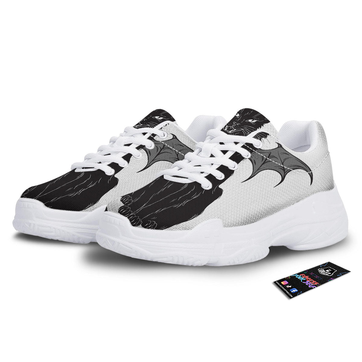 Gothic Wiccan Cat White And Black Print White Chunky Shoes-grizzshop