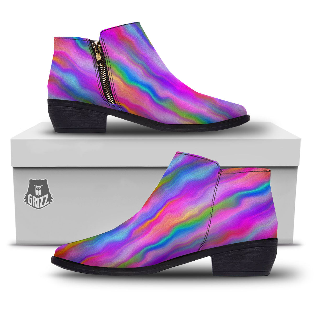Gradient Psychedelic Print Pattern Ankle Boots-grizzshop