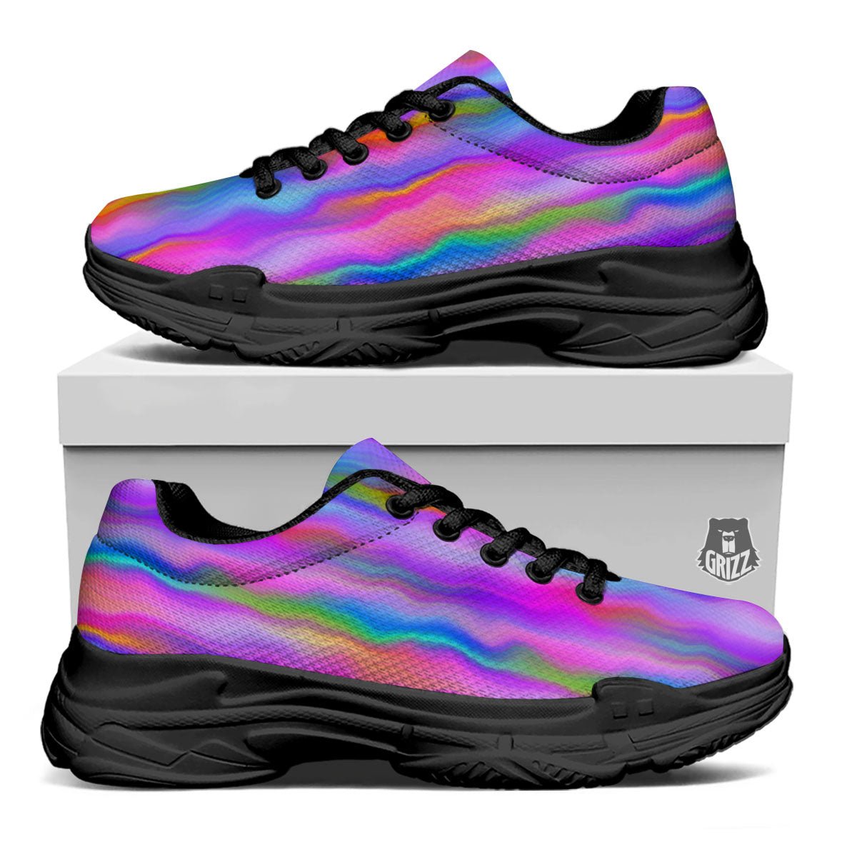 Gradient Psychedelic Print Pattern Black Chunky Shoes-grizzshop