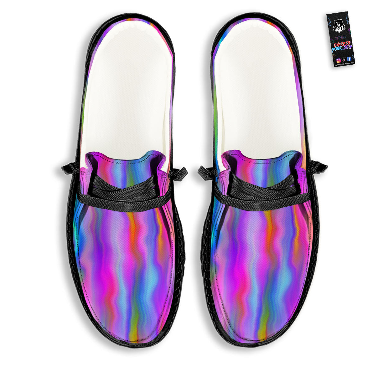 Gradient Psychedelic Print Pattern Black Loafers-grizzshop