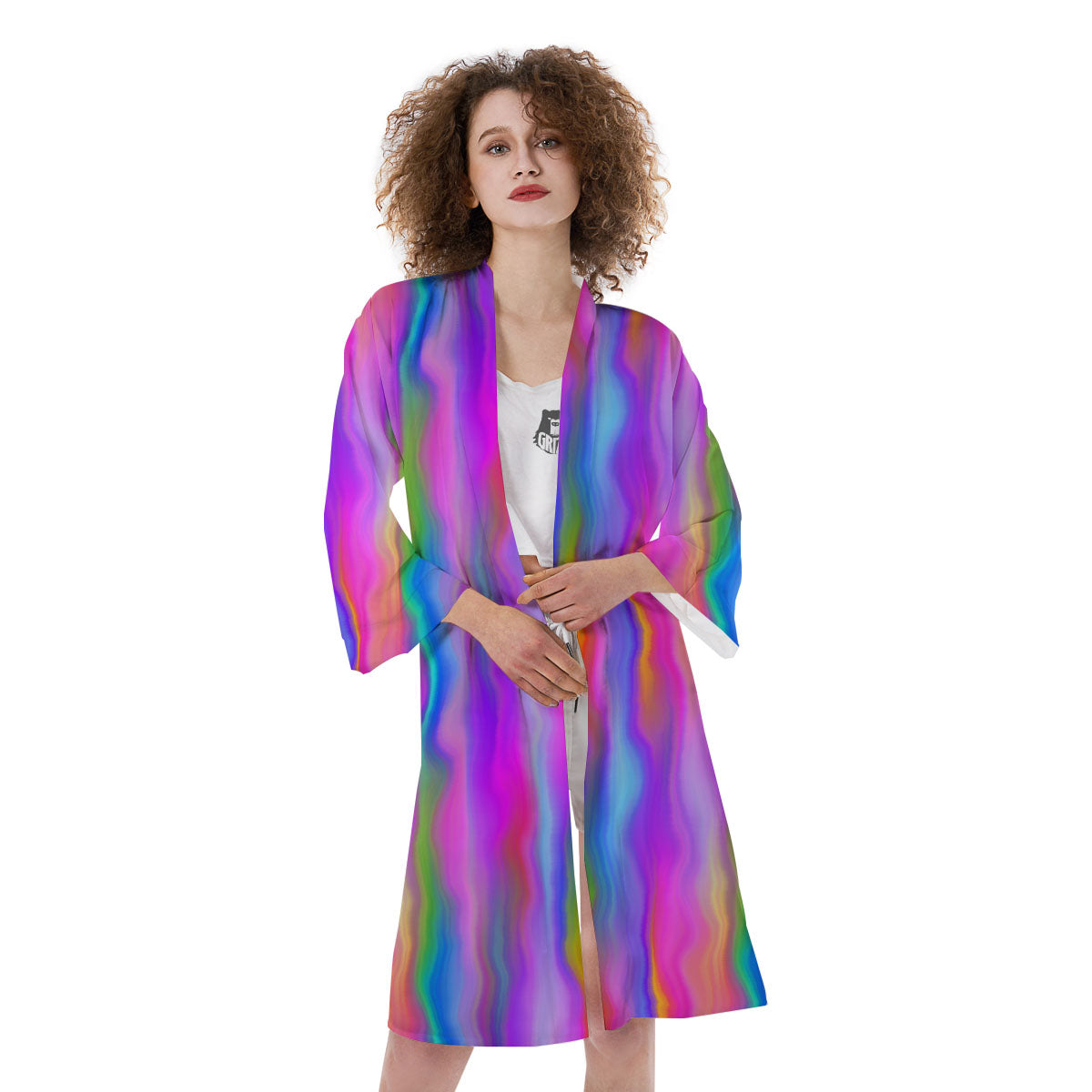 Gradient Psychedelic Print Pattern Kimono-grizzshop
