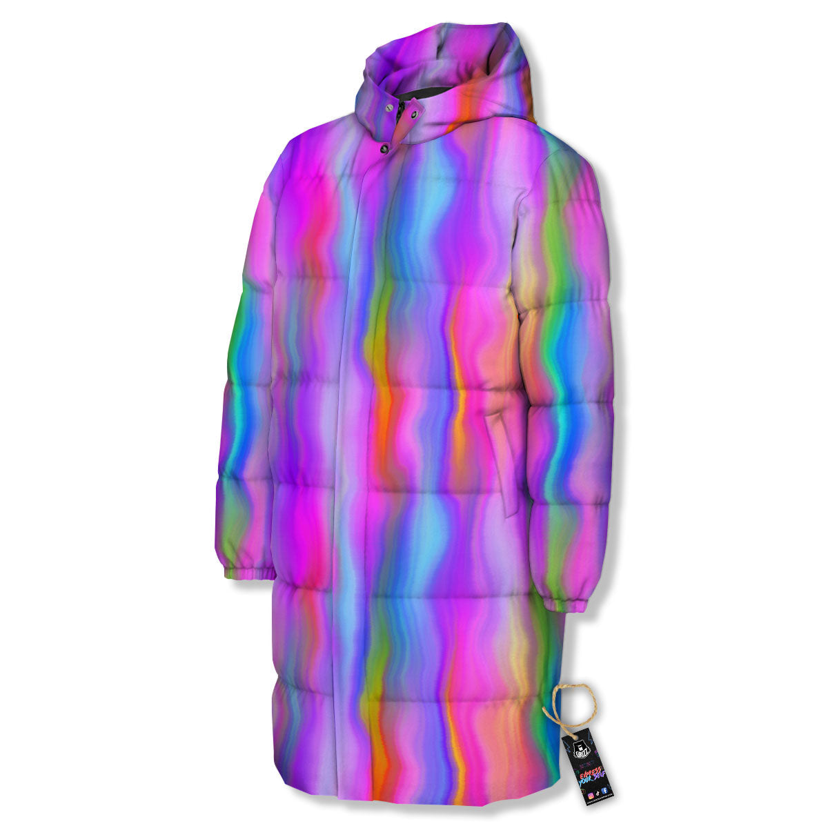 Gradient Psychedelic Print Pattern Long Down Jacket-grizzshop