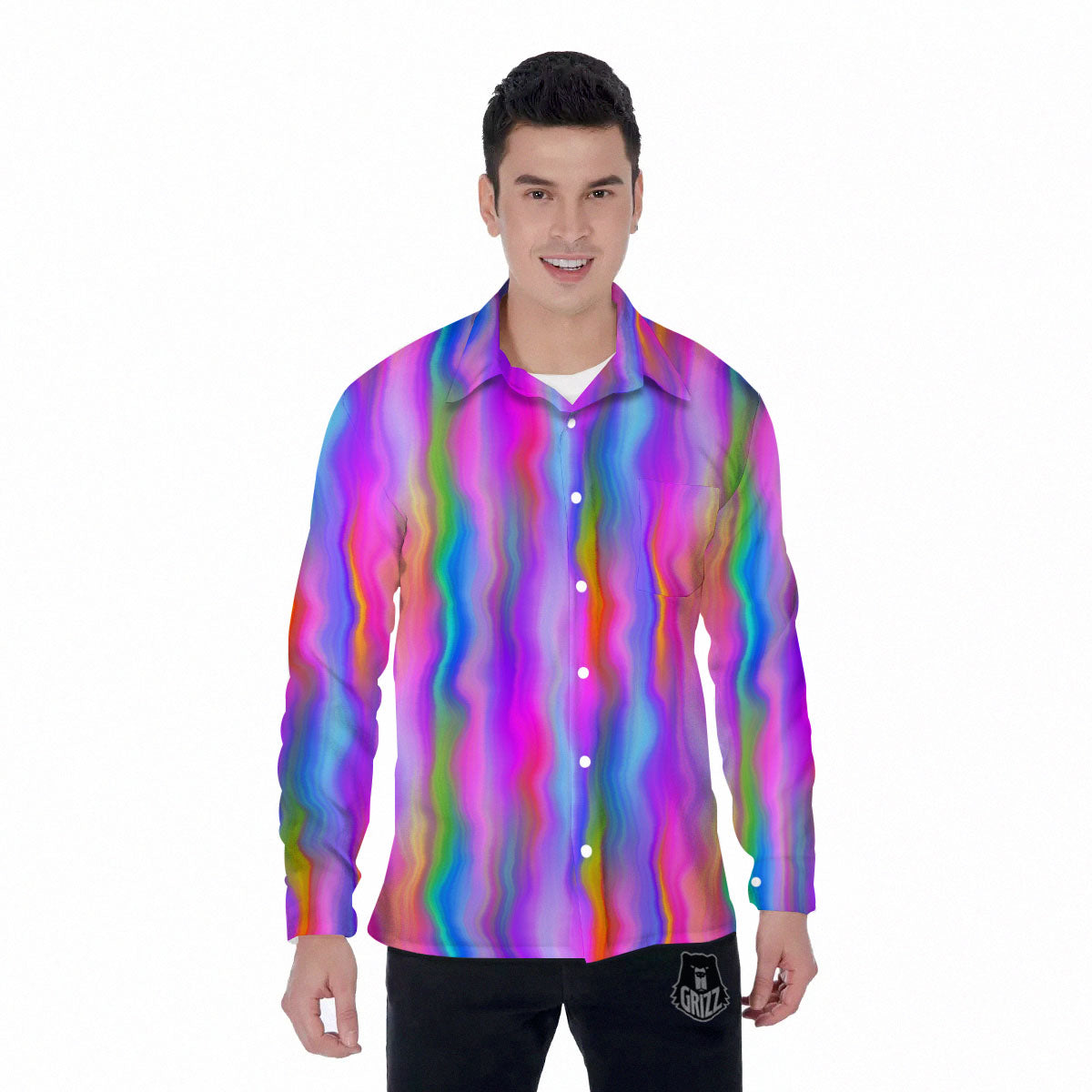 Gradient Psychedelic Print Pattern Men's Long Sleeve Shirts-grizzshop