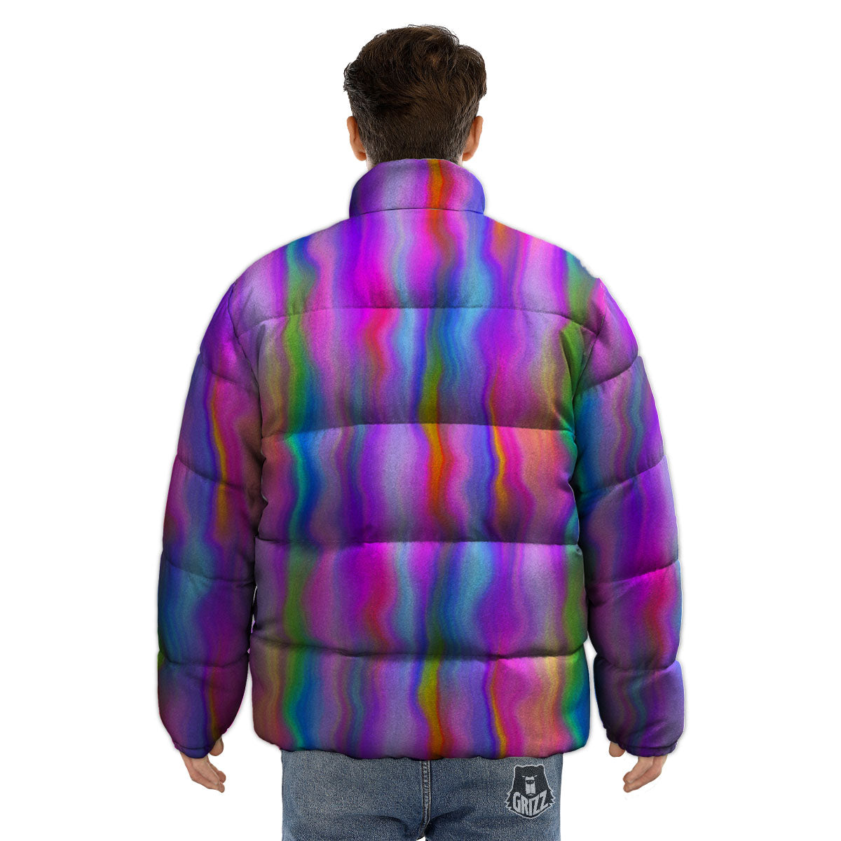 Gradient Psychedelic Print Pattern Puffer Jacket-grizzshop