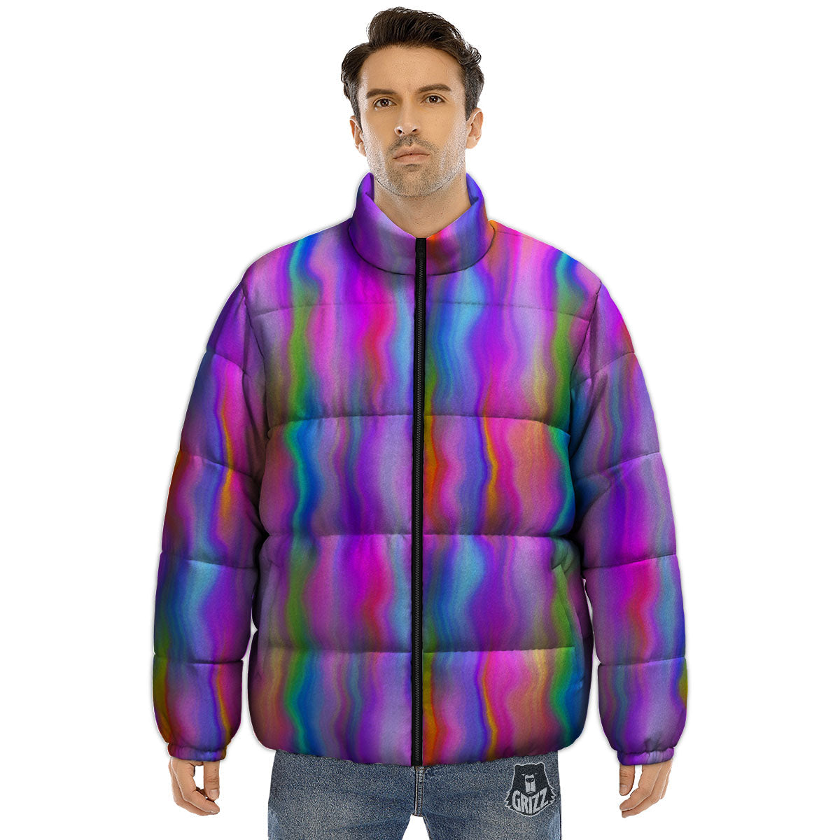 Gradient Psychedelic Print Pattern Puffer Jacket-grizzshop