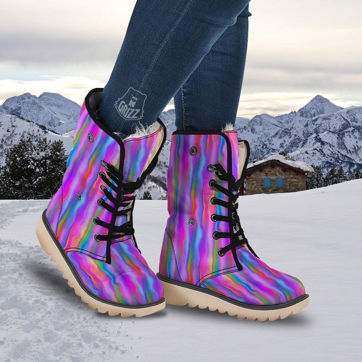 Gradient Psychedelic Print Pattern Snow Boots-grizzshop