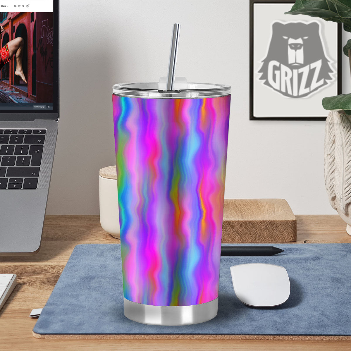 Gradient Psychedelic Print Pattern Tumbler-grizzshop