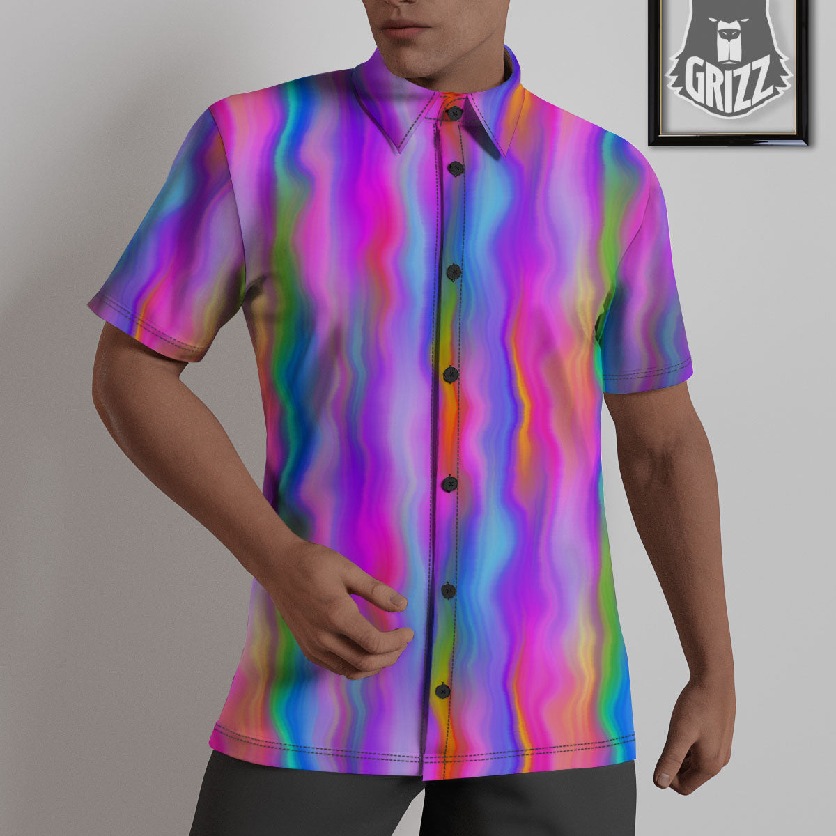 Gradient Psychedelic Print Pattern Untucked Shirts-grizzshop