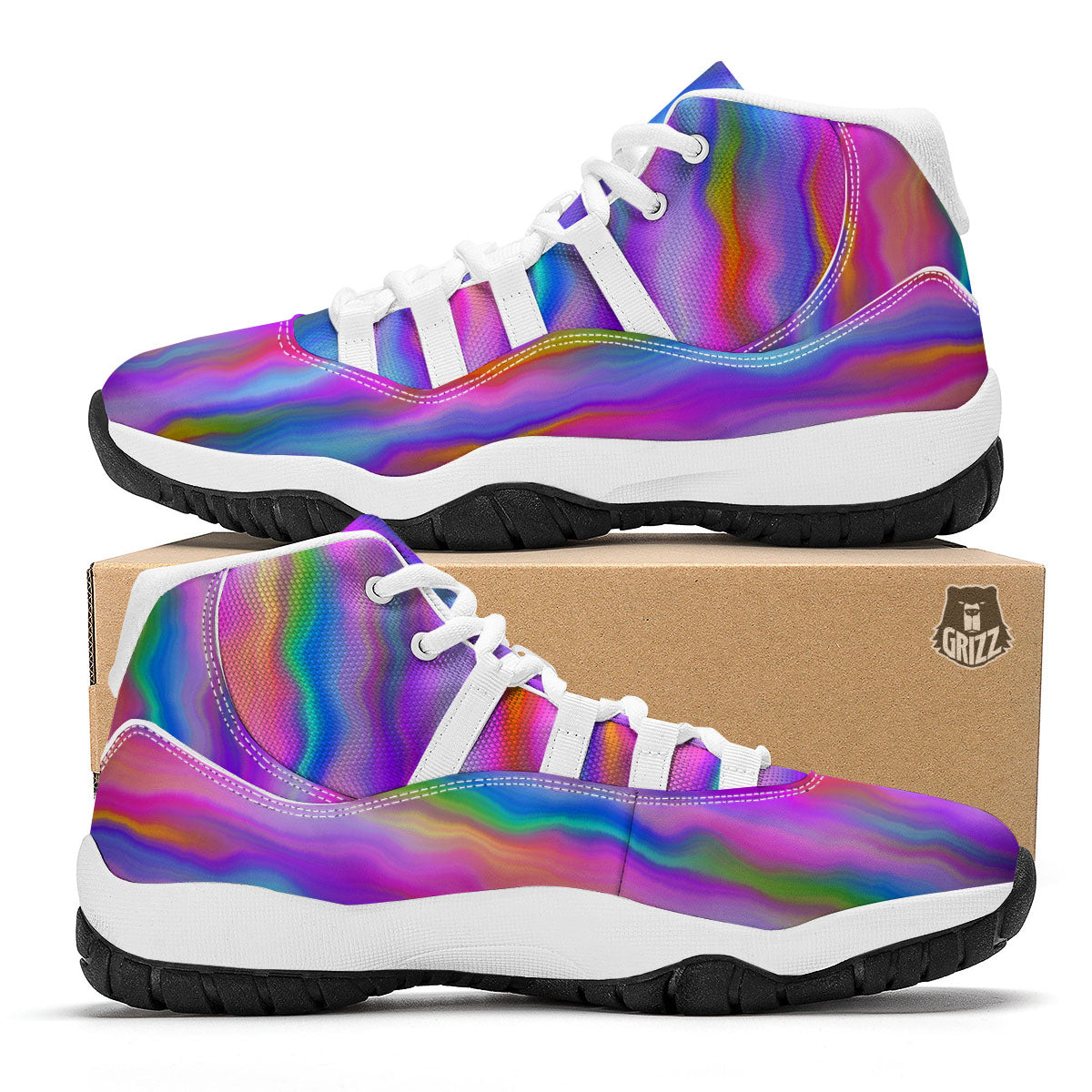 Gradient Psychedelic Print Pattern White Bball Shoes-grizzshop