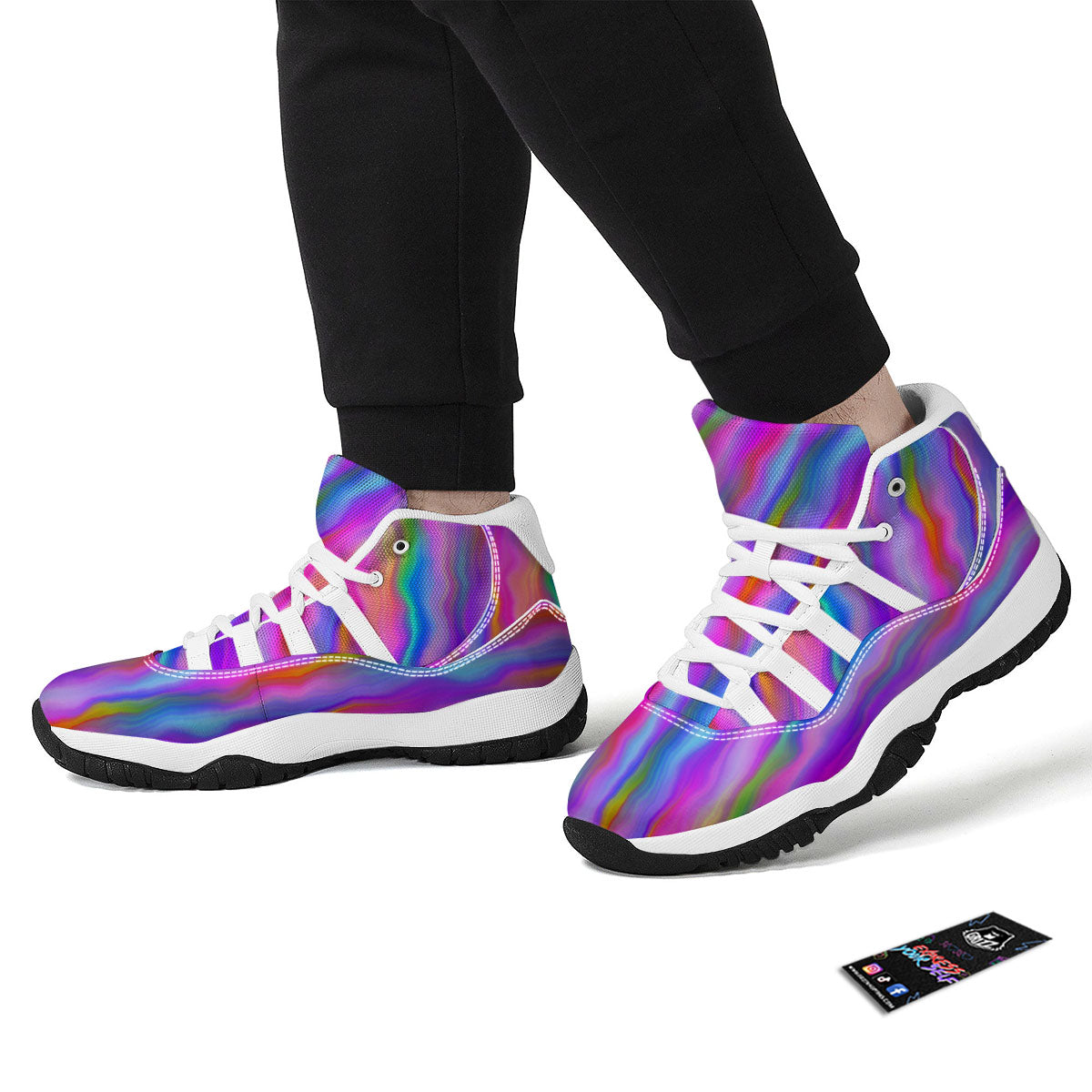 Gradient Psychedelic Print Pattern White Bball Shoes-grizzshop