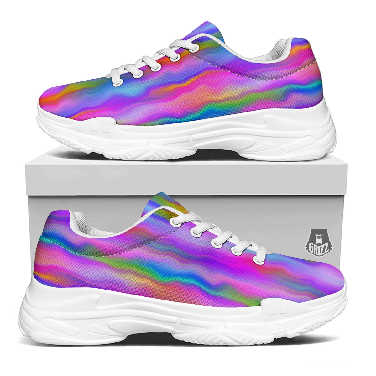 Gradient Psychedelic Print Pattern White Chunky Shoes-grizzshop