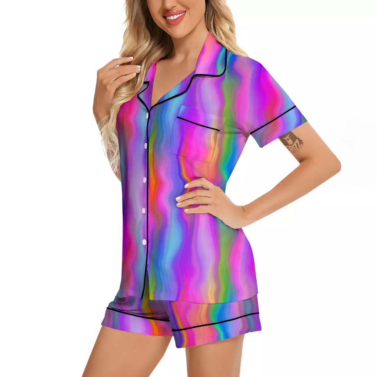 Gradient Psychedelic Print Pattern Women Silk Pajamas-grizzshop