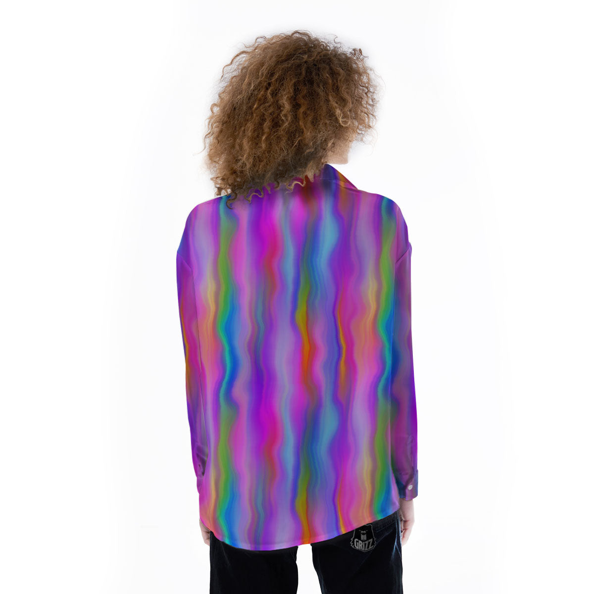Gradient Psychedelic Print Pattern Women's Long Sleeve Shirts-grizzshop