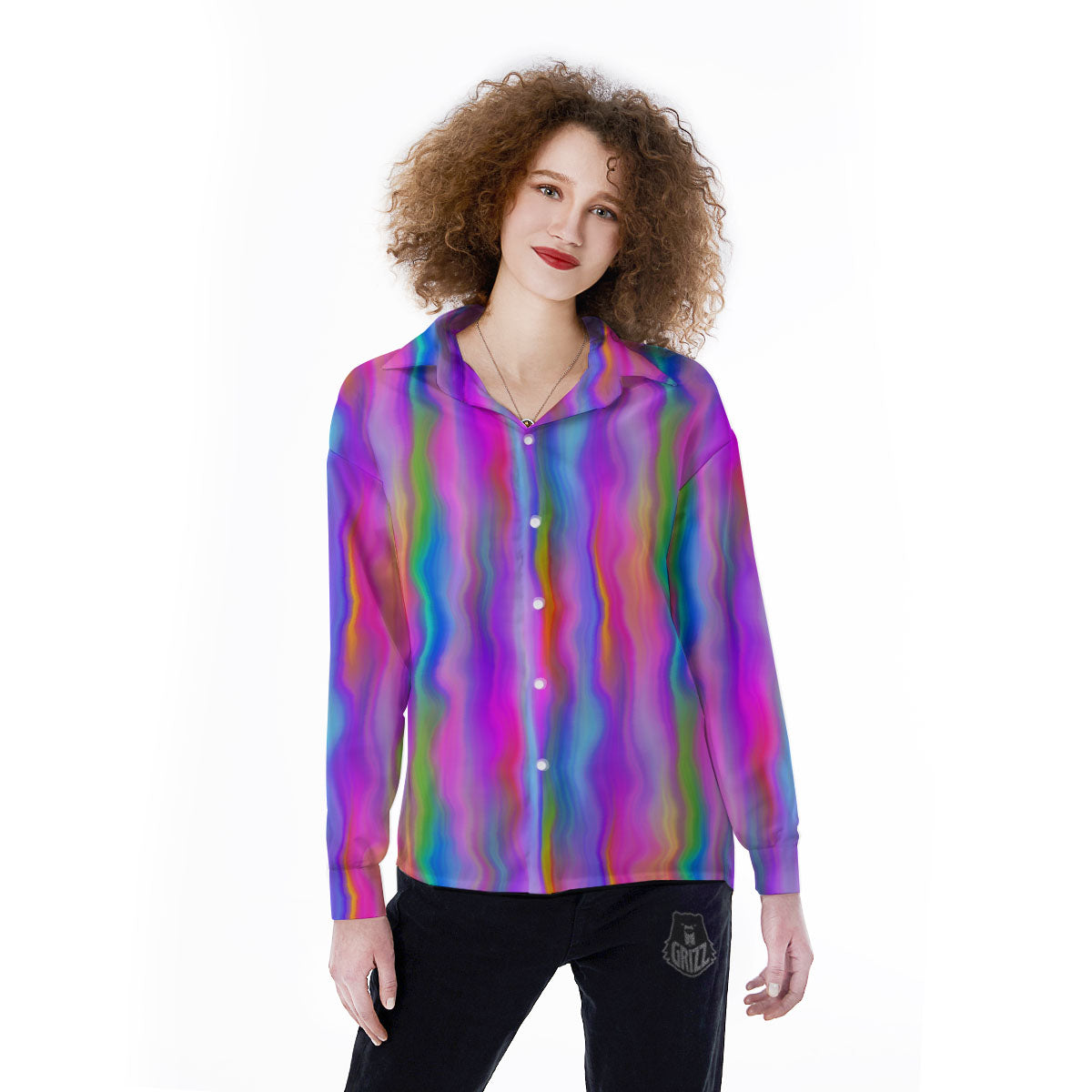 Gradient Psychedelic Print Pattern Women's Long Sleeve Shirts-grizzshop