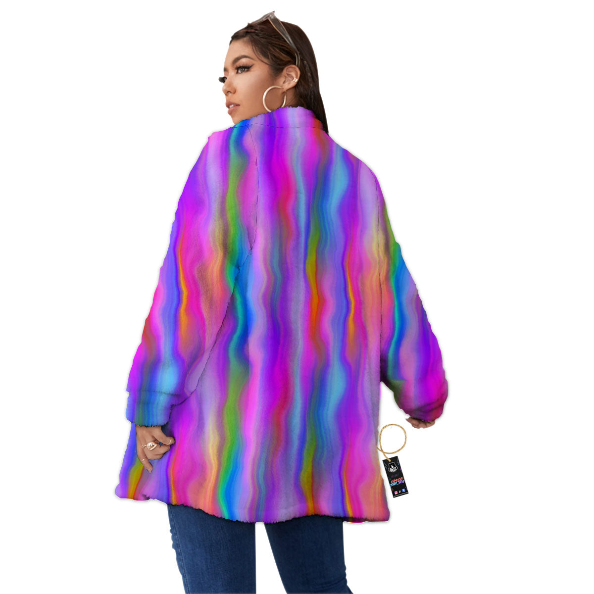 Gradient Psychedelic Print Pattern Women's Sherpa Jacket-grizzshop