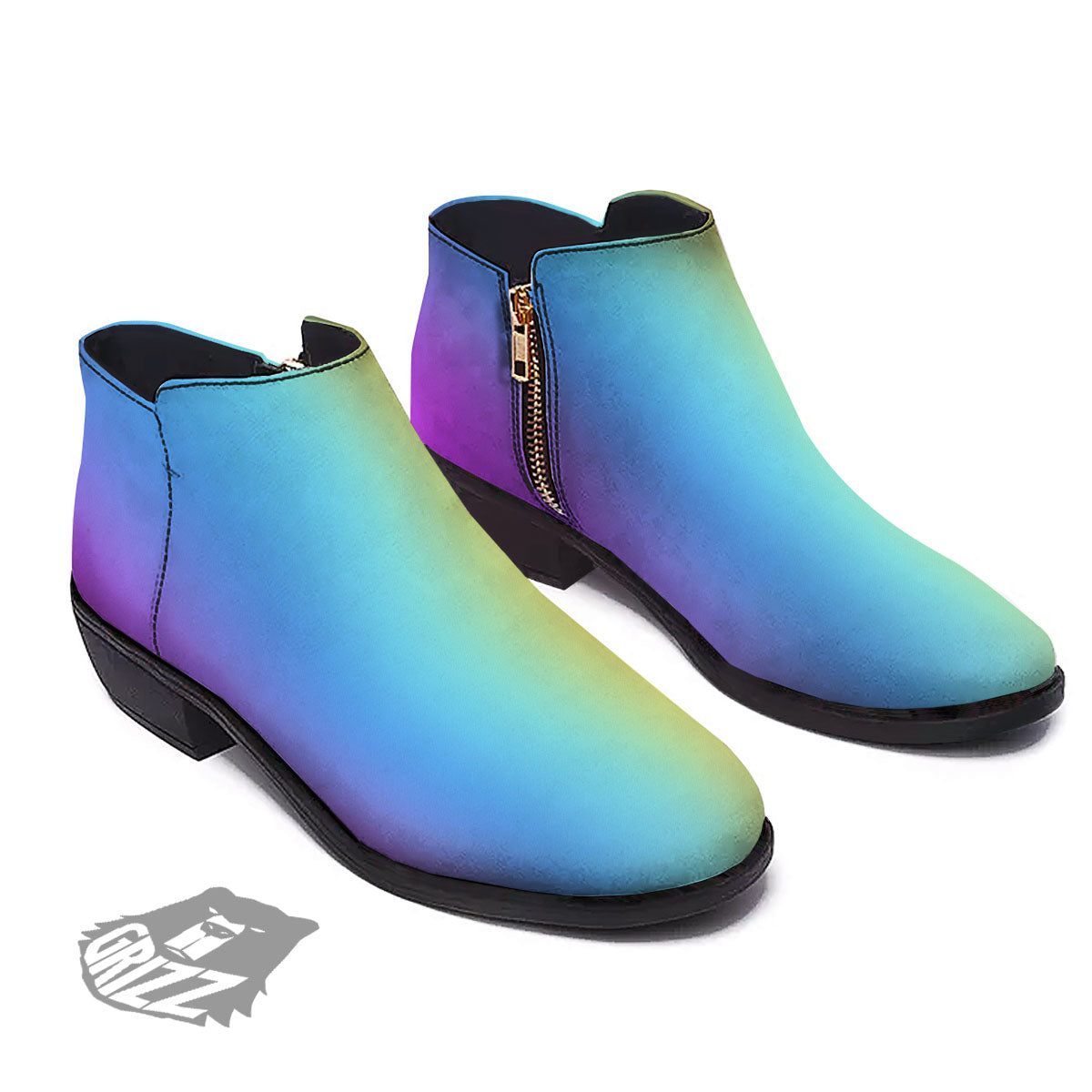 Gradient Rainbow Print Pattern Ankle Boots-grizzshop