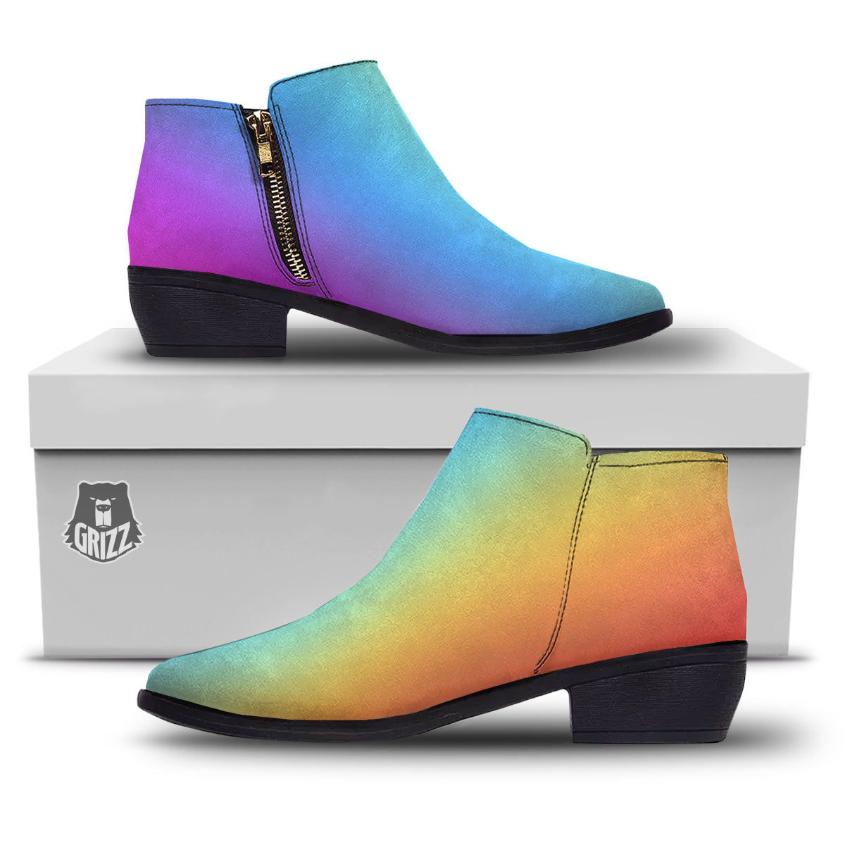 Gradient Rainbow Print Pattern Ankle Boots-grizzshop