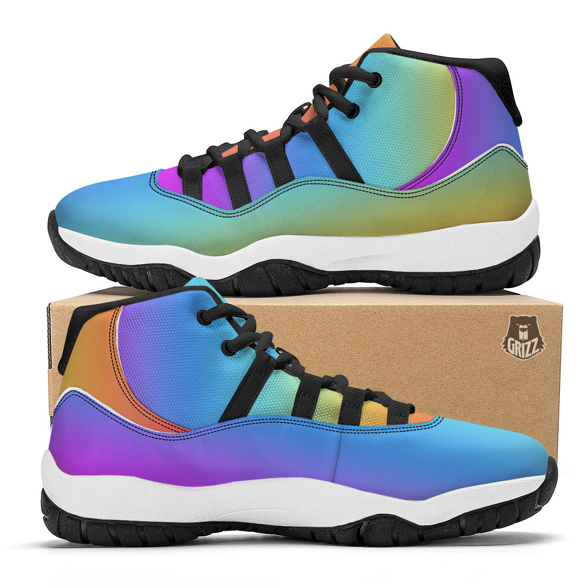 Gradient Rainbow Print Pattern Black Bball Shoes-grizzshop