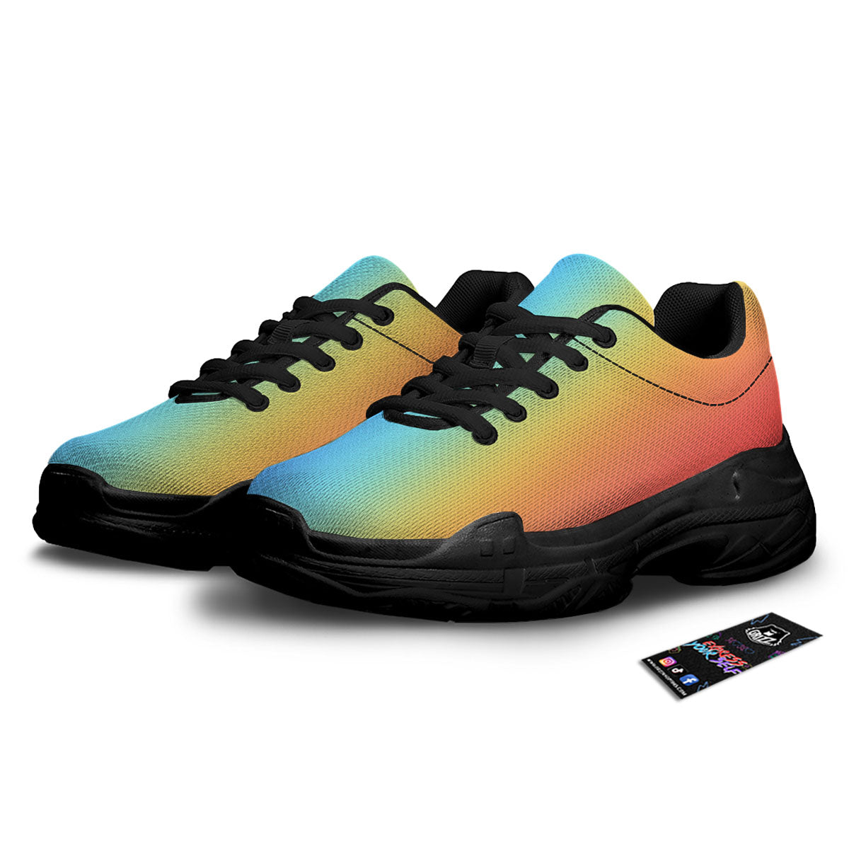 Gradient Rainbow Print Pattern Black Chunky Shoes-grizzshop