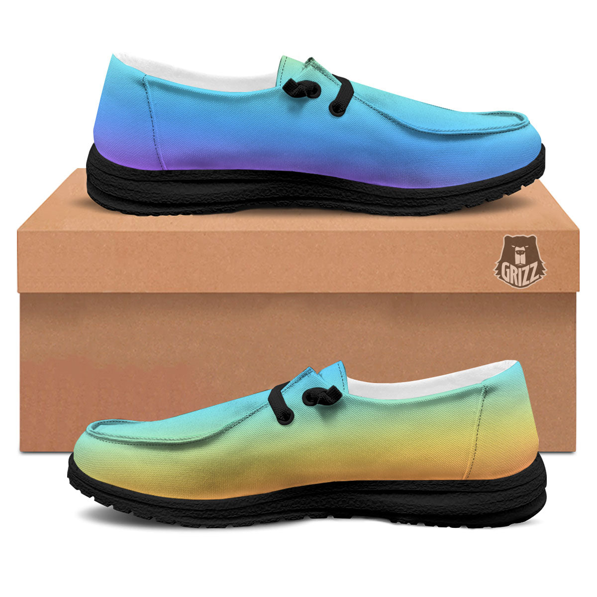 Gradient Rainbow Print Pattern Black Loafers-grizzshop
