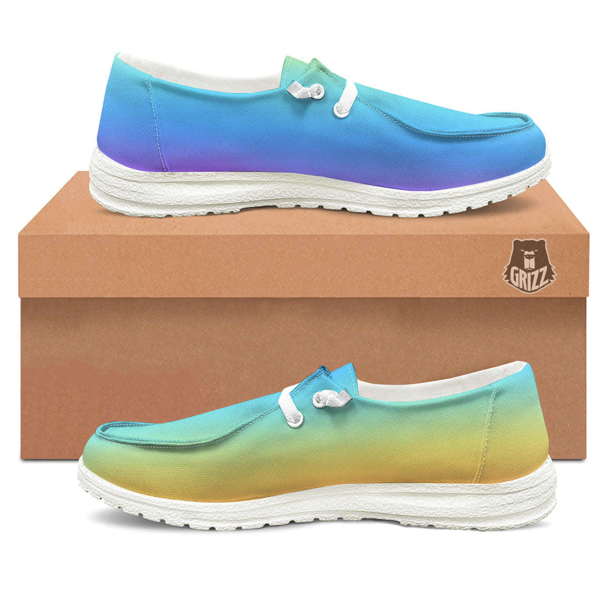 Gradient Rainbow Print Pattern Black Loafers-grizzshop