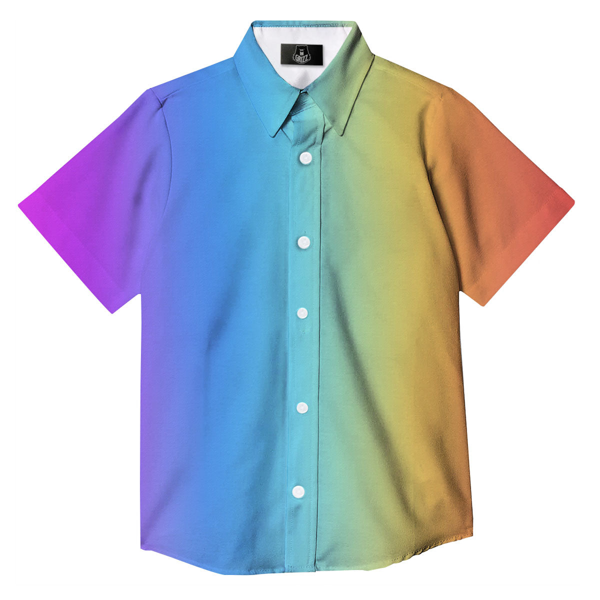 Gradient Rainbow Print Pattern Button Up Shirt-grizzshop