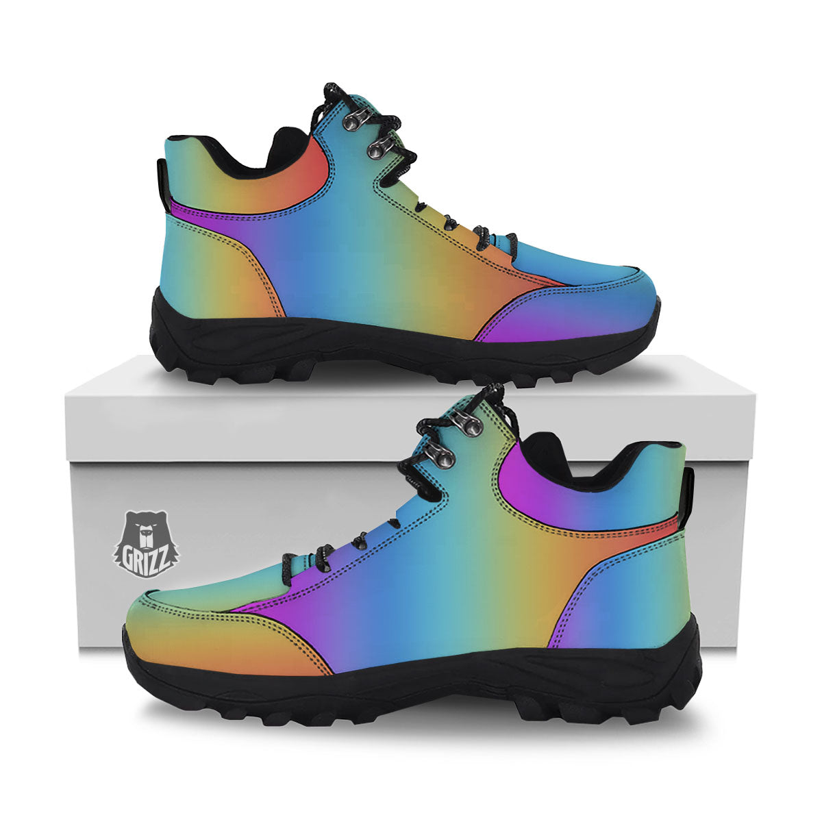 Gradient Rainbow Print Pattern Hiking Shoes-grizzshop