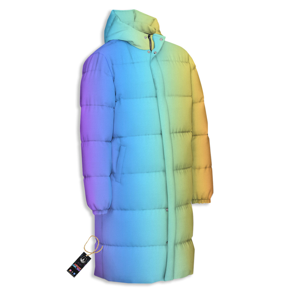Gradient Rainbow Print Pattern Long Down Jacket-grizzshop