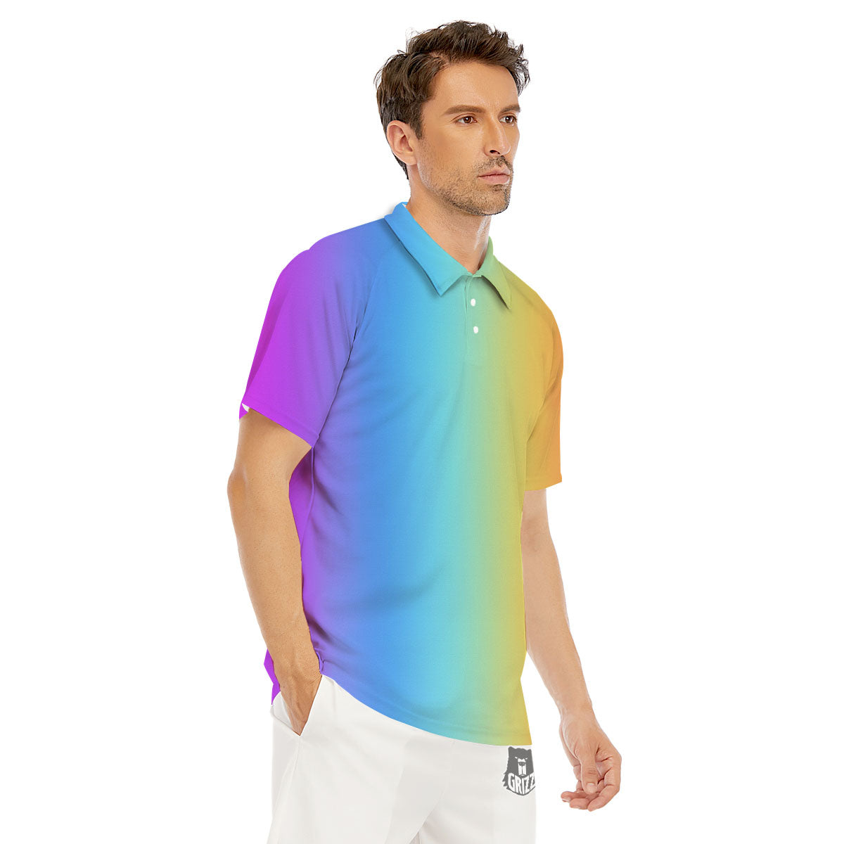 Gradient Rainbow Print Pattern Men's Golf Shirts-grizzshop