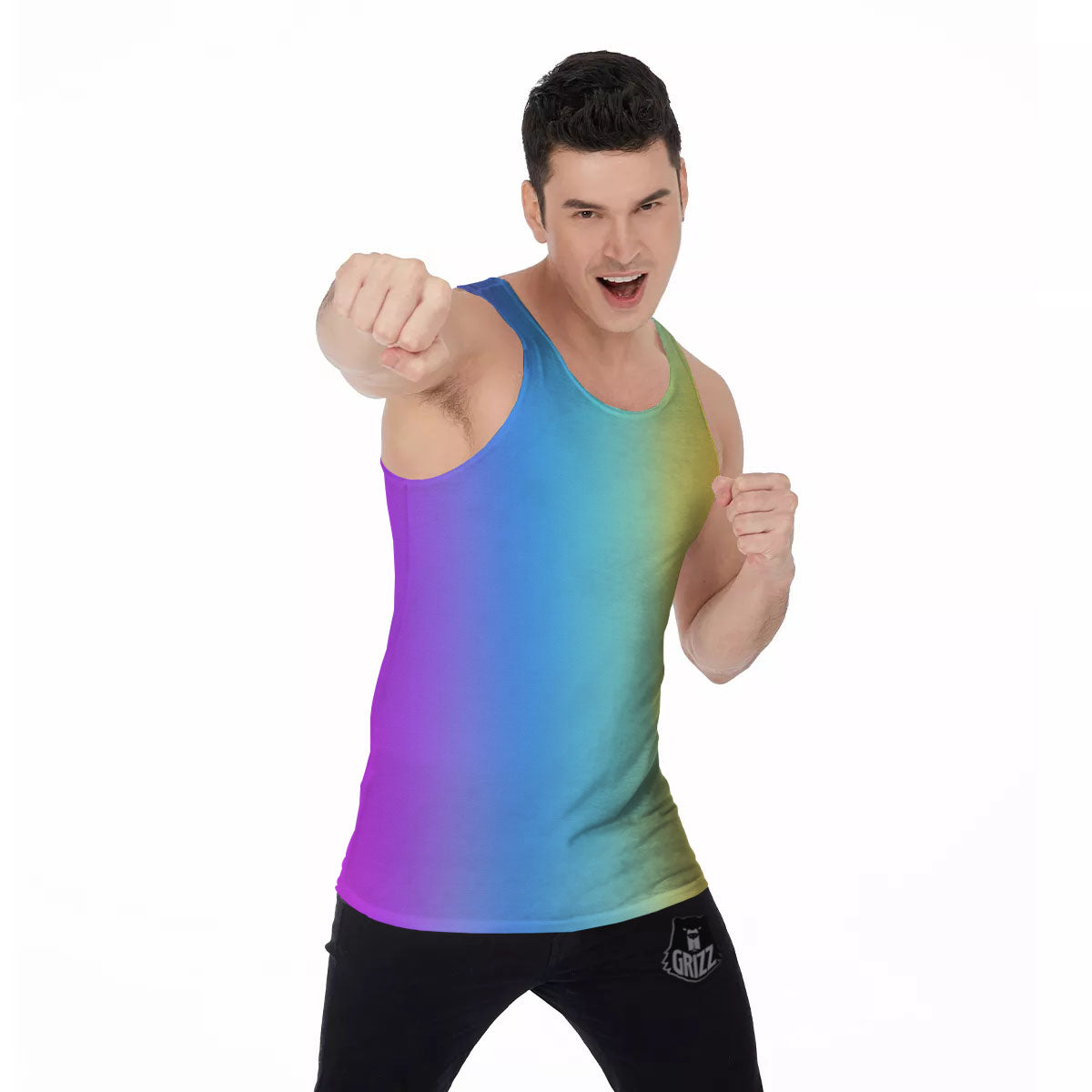 Gradient Rainbow Print Pattern Men's Tank Top-grizzshop