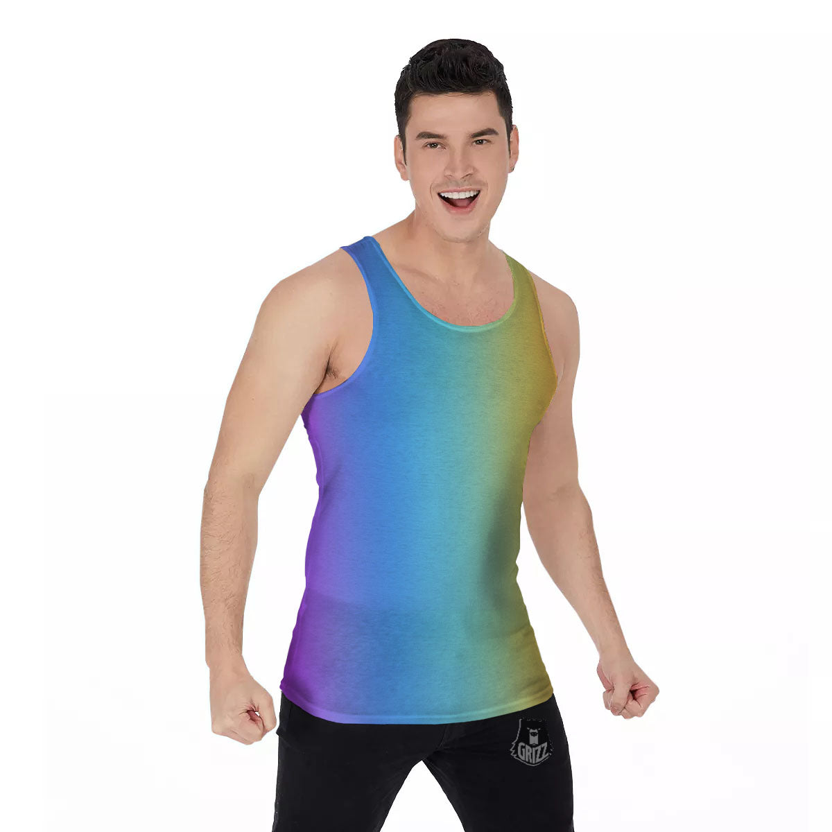 Gradient Rainbow Print Pattern Men's Tank Top-grizzshop